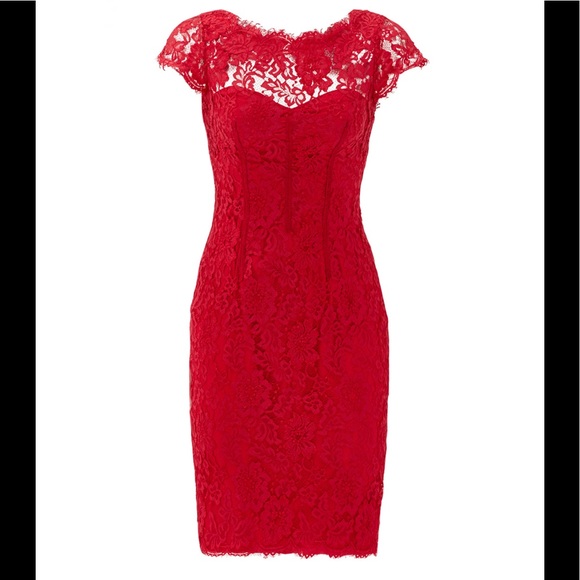 monique lhuillier red lace dress